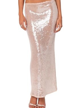 Edikted Blush Sequin Maxi Skirt